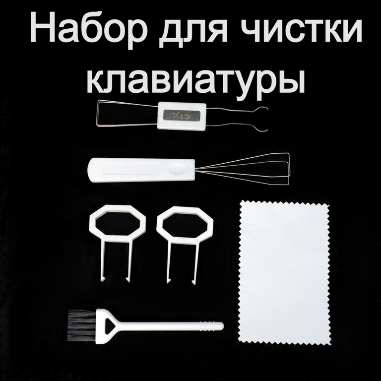 Полный универсальный набор для чистки клавиатуры на все случаи/ два съемника + съемник-пуллер универсальный двусторонний + съемник-пуллер + кисть + тр - Pic n 308707