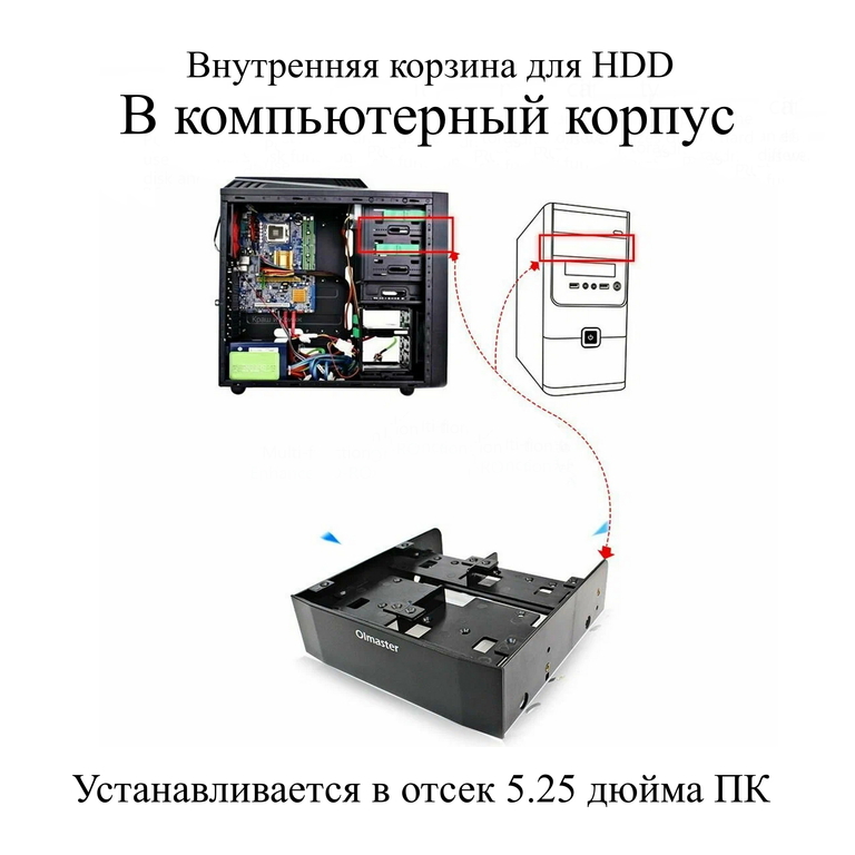 Кронштейн съемный, Корзина в корпус ПК для крепления 6 штук HDD или SSD жестких дисков 2.5 в отсек 5.25 дюйма. Нужно много хардов! - Pic n 308818