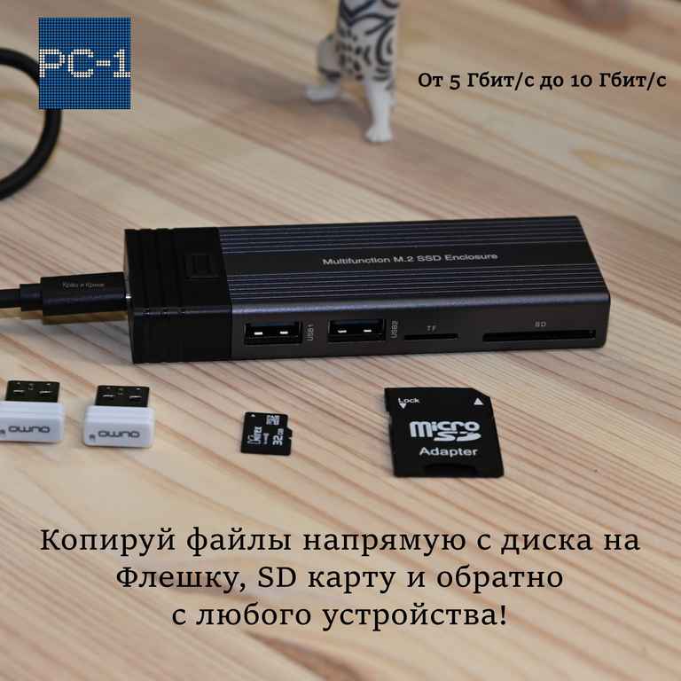 1 ТБ Внешний SSD M2 твердотельный накопитель USB Type-C, с встроенным USB Hub разветвителем. Портативный, быстрый, надежный! - Pic n 308862