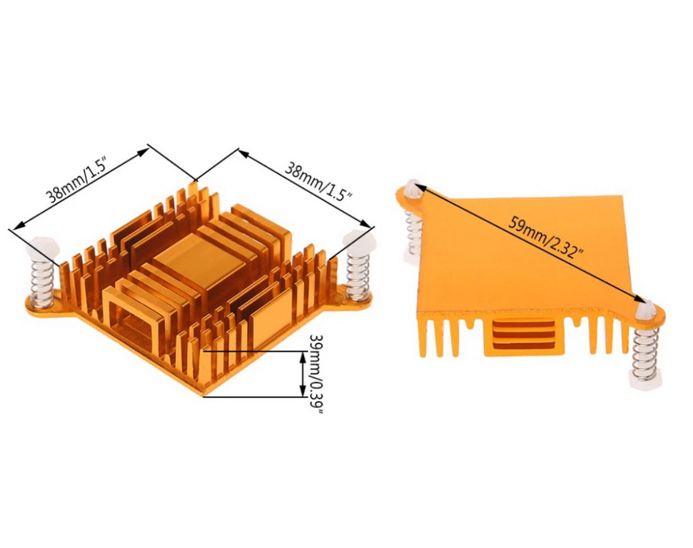 Алюминиевый радиатор охлаждения с ушками и зажимами для чипов ПК, материнских плат, чипсетов 38x10x38 мм.  - Pic n 308964