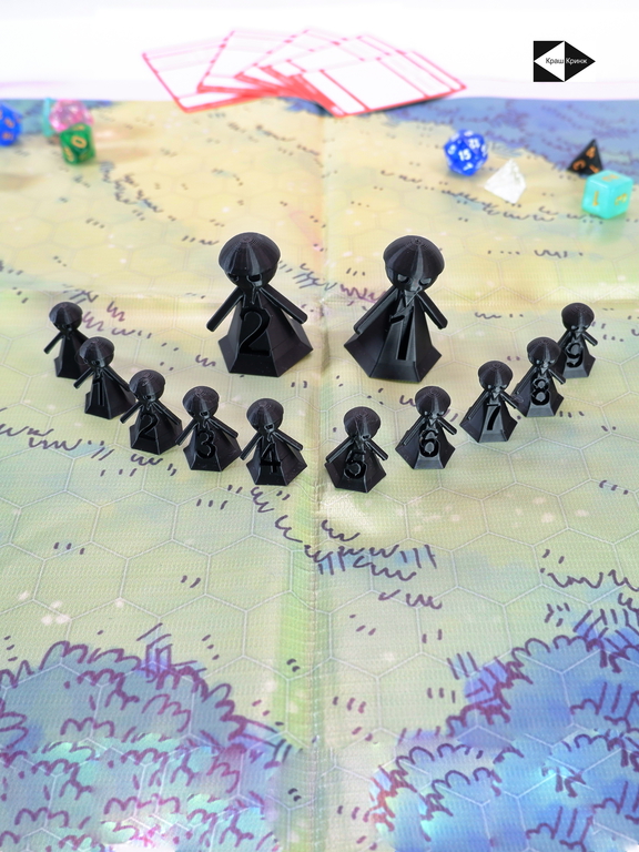 12 шт. DnD Gook Black Dungeons &amp; Dragons игровые нумерованные Пешки для настольной игры ДнД, фишки-гуки 10+2, миниатюры для НРИ.  - Pic n 309156