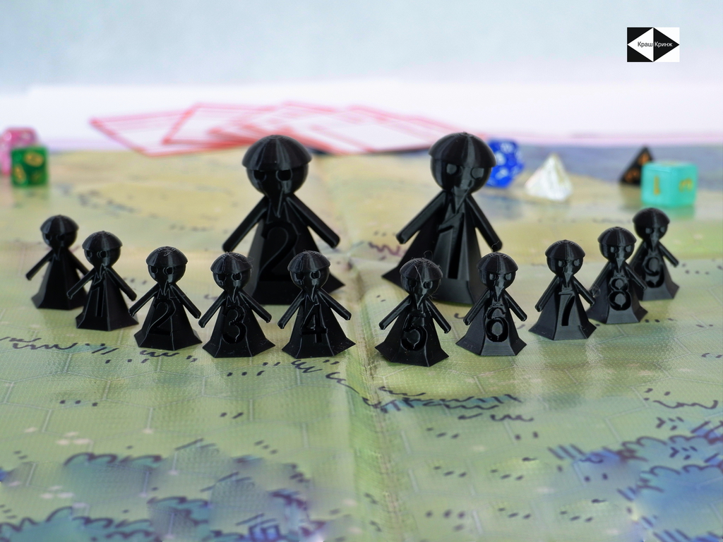 12 шт. DnD Gook Black Dungeons &amp; Dragons игровые нумерованные Пешки для настольной игры ДнД, фишки-гуки 10+2, миниатюры для НРИ.  - Pic n 309156