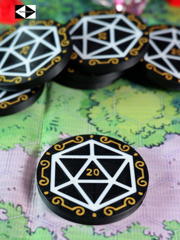 7шт. «DnD D20 Premium» Подземелья и драконы Жетоны вдохновения. Токены К20, Фишки атрибуты мастера ДнД.  - Pic n 309127