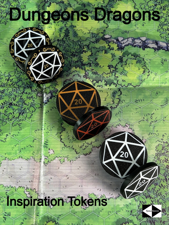 7шт. «DnD D20 Premium» Подземелья и драконы Жетоны вдохновения. Токены К20, Фишки атрибуты мастера ДнД.  - Pic n 309127