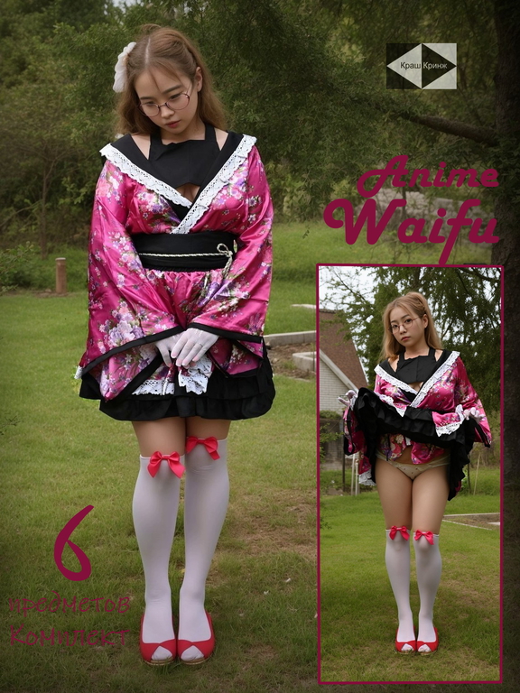 18+ Эротический Костюм для ролевых игр. Японское Аниме кимоно Waifu с юбкой Юката. Цвет цветущая сакура. Универсальный размер S/XL (44-52) - Pic n 308825