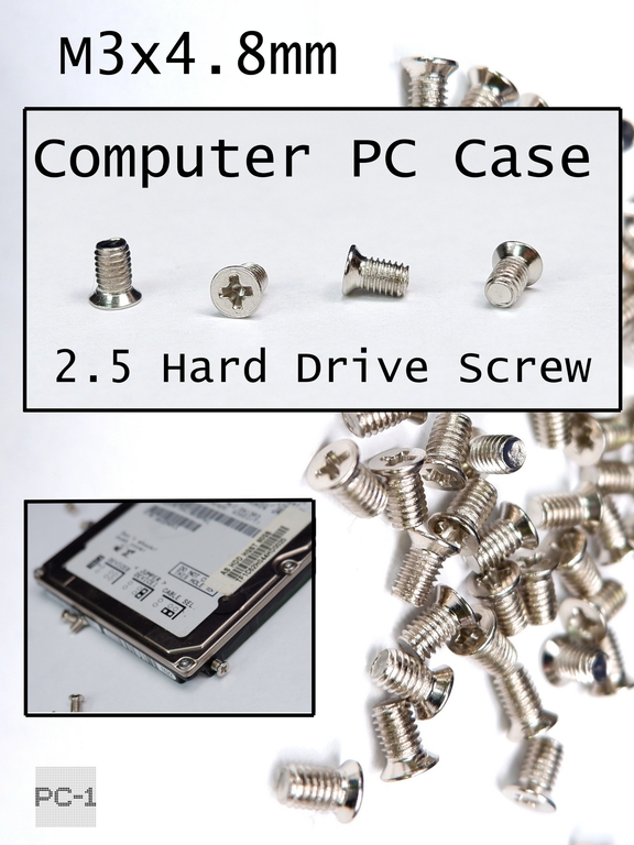 100шт Винты маленькие компьютерные M3х4.8mm (D*L) для крепления SATA SAS жестких дисков 2.5" HDD SSD, серверных корзин, потайная головка  - Pic n 309200