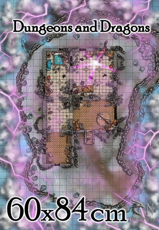 DnD Поле игровое НРИ 60x84см сетка 25х25мм «Мистический дом на горе» Theo Nelia для боевых сцен, самоклеящееся ламинированное - Pic n 309202