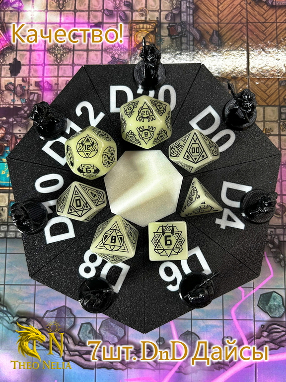 7шт. DnD Дайсы светящиеся в темноте «D Lumine runes»! Подземелья и драконы игральные кости. Кубики для ДнД, атрибуты мастера Theo Nelia.  - Pic n 309209