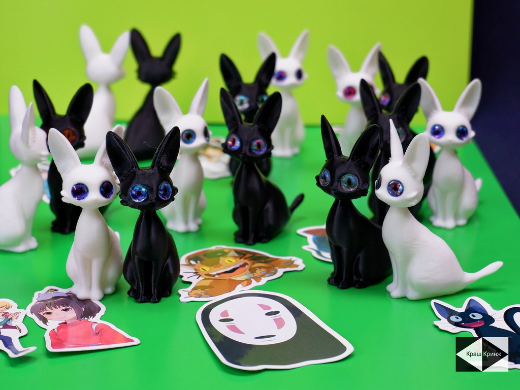 2шт. Фигурка Черный и Альтер Белая кошка подруга «ДзиДзи» 7см, из Аниме «Ведьмина служба доставки» + Стикеры Миядзаки в подарочной упаковке. - Pic n 309219