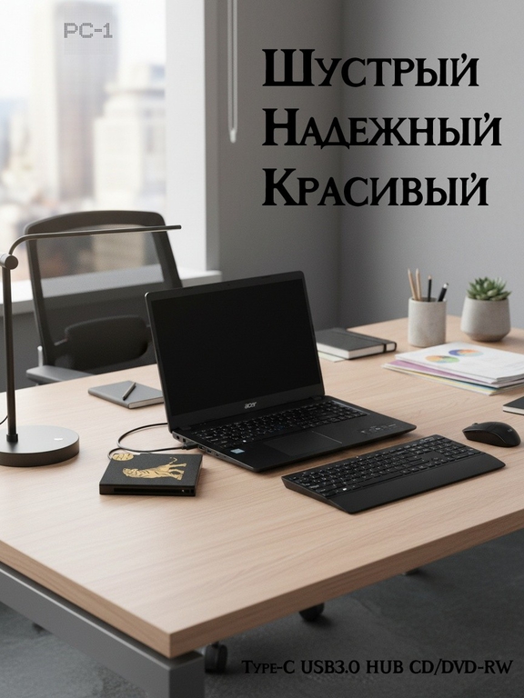 3в1 Type-C USB3.0 HUB CD/DVD-RW Внешний оптический привод для ПК и ноутбуков, устройство для записи и чтения Компакт и DVD дисков + Кардридер SD, TF.  - Pic n 309231