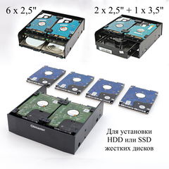 Кронштейн съемный, Корзина в корпус ПК для крепления 6 штук HDD или SSD жестких дисков 2.5 в отсек 5.25 дюйма. Нужно много хардов! - Pic n 308818