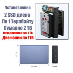 2TB (1х1TB) Внешний Жесткий диск SSD 2,5" USB-C Массив RAID-1 «Зеркало» для хранения ценных файлов 99% надежности. Делает копии на два  - Pic n 308927