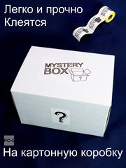 300шт. Наклейки Mystery Box 75х120мм стикеры самоклеящиеся белые с черным шрифтом для маркетплейсов для Сюрприз Бокса - Pic n 309112