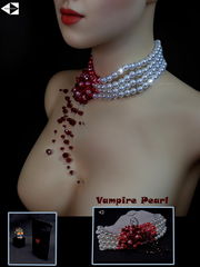 Бусы «Укус Вампира» колье из искусственного жемчуга с каплями крови, в подарочной упаковке. - Pic n 308983