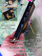 3в1 Type-C USB3.0 HUB CD/DVD-RW Внешний оптический привод для ПК и ноутбуков, устройство для записи и чтения Компакт и DVD дисков + Кардридер SD, TF.  - Pic n 309231