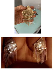 Золотые Трусики из страз Gold Rhinestone Thong + Пэстисы Наклейки на грудь. Цепочка на тело 97х14см. в подарочной коробке с сюрпризом! - Pic n 309094